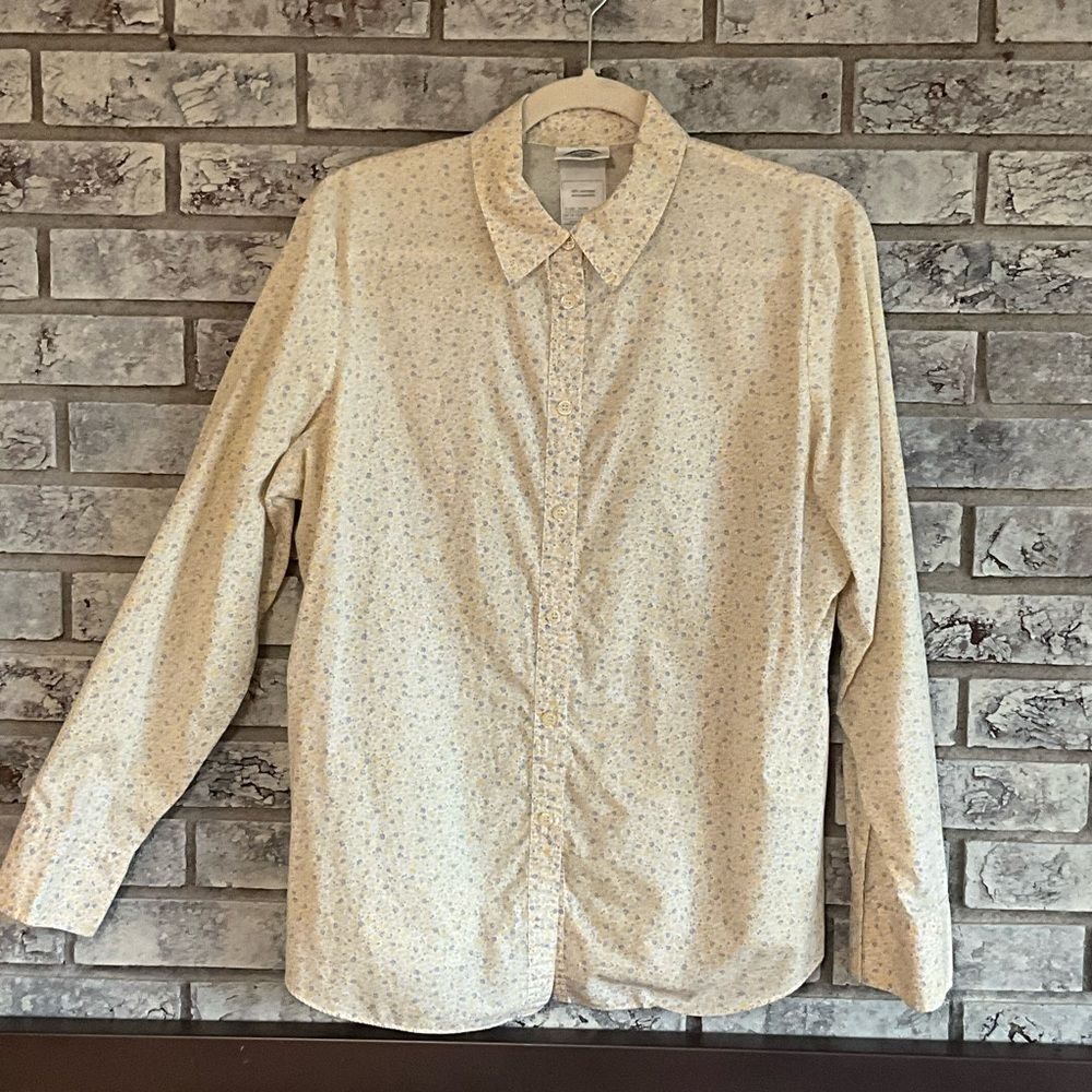Vintage Laura Ashley Yellow & Lavender Floral Button-Down Shirt UK 16 / US 12